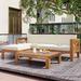 5 PCS L Shaped Patio Furniture Set, Wood Outdoor Sectional Sofa Conversation Set