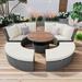 5 Piece Round Rattan Sectional Sofa Set Sunbed Daybed with Cushions and Table
