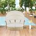 Wicker Rattan Outdoor Patio Double Daybed with Retractable Canopy and 4 Pillows, Convertible Loveseat/Sofa Set