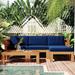 5 PCS L Shaped Patio Furniture Set, Wood Outdoor Sectional Sofa Conversation Set
