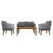 4-piece Outdoor Patio Conversation Sofa Set with Cushions and Pillows, Solid Wood Coffee Table, Acacia and Metal