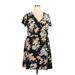 Derek Heart Casual Dress - Wrap V Neck Short sleeves: Black Floral Dresses - Women's Size 2X