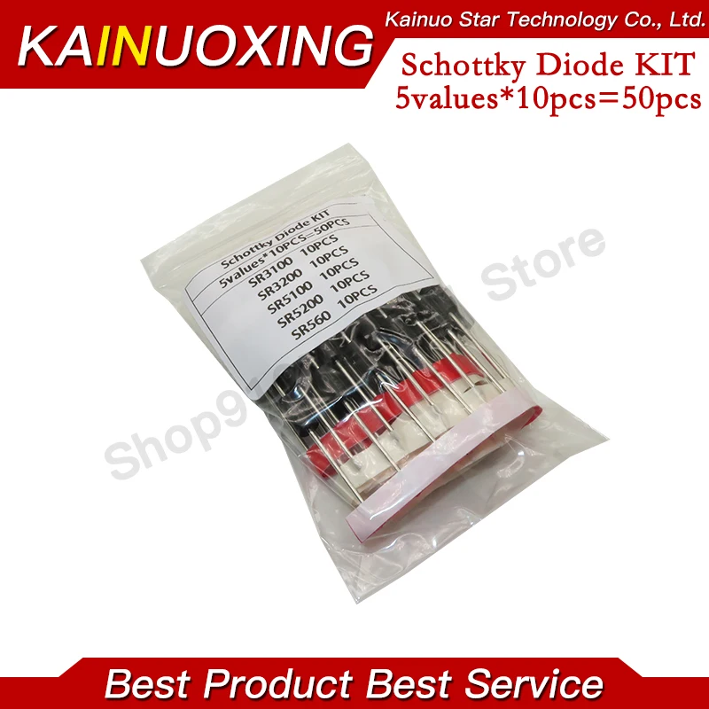 Kit 50PCS = 5Werte * 10PCS Schottky-Dioden-Sortiment-Kit SR3100 SR3200 SR5100 SR5200 SR560 jeweils 10PCS Image