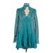 Free People Casual Dress - A-Line Plunge Long sleeves: Teal Dresses - Women's Size X-Small