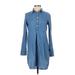 Mimi Chica Casual Dress - Mini High Neck Long sleeves: Blue Print Dresses - Women's Size Small