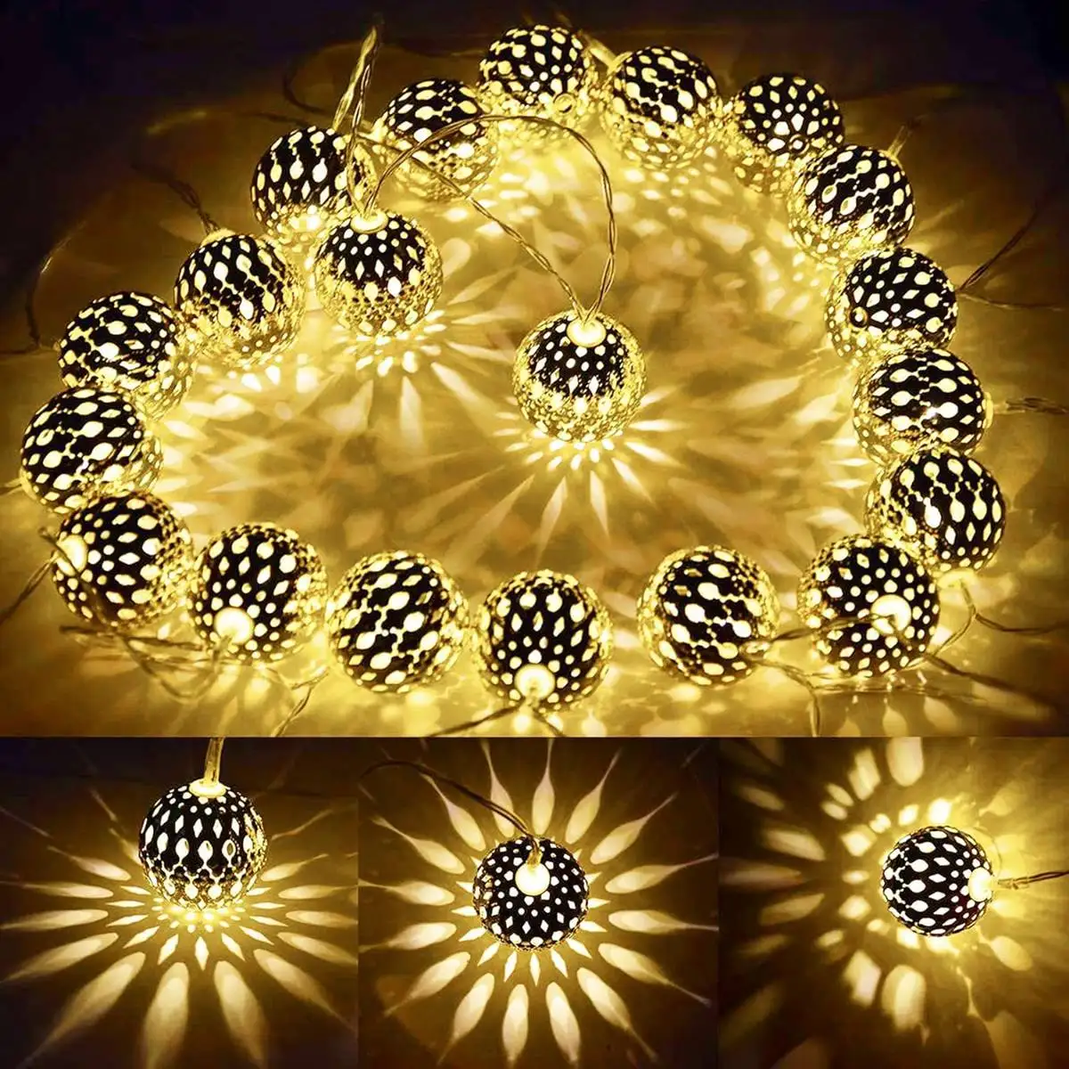1pc LED Marokkanische Lichterkette Batterie Betrieben Gold Globus Lichterketten Für Home Outdoor Hochzeit Party Festival Dekoration