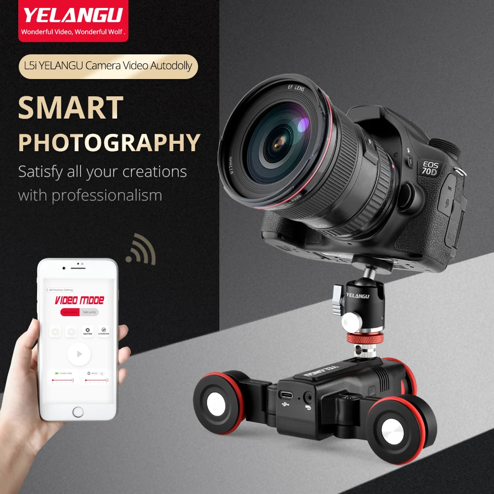 Yelangu l5 motorisierte kamera schieber automatische video dolly wagen schienen systeme für dslr kamera sony iphone mit app steuerung Image