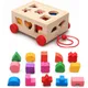 Montessori Shape Sorter Toys Wooden Pull Along Car Shape Sorter Matching Blocks Box Kids