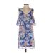 B Collection by Bobeau Casual Dress - Mini V Neck Sleeveless: Blue Floral Dresses - Women's Size Small