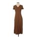 Casual Corner Casual Dress - A-Line V-Neck Short sleeves: Brown Print Dresses - Women's Size 4