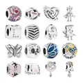 925 Silver Beads Charms For Bracelets Women DIY Disc Arrow Love Heart Bot Butterfly Wing Rainbow