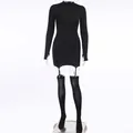 Women Sexy Dress Long Sleeve O-Neck Above Knee Dress Suspender Buckle Club Bodycon Mini Dress for