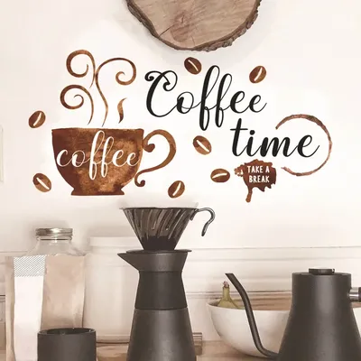 Creative Coffee Cup Pattern Wall Stickers Cafe Kitchen Bar Decor Cabinet Art English Home Decoration