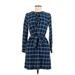 Draper James Casual Dress - Shirtdress: Blue Grid Dresses - Women's Size 4