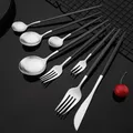 Matte Black Silver Cutlery Set Kitchen Tableware Restaurant Western Dinnerware Knife Dessert Fork