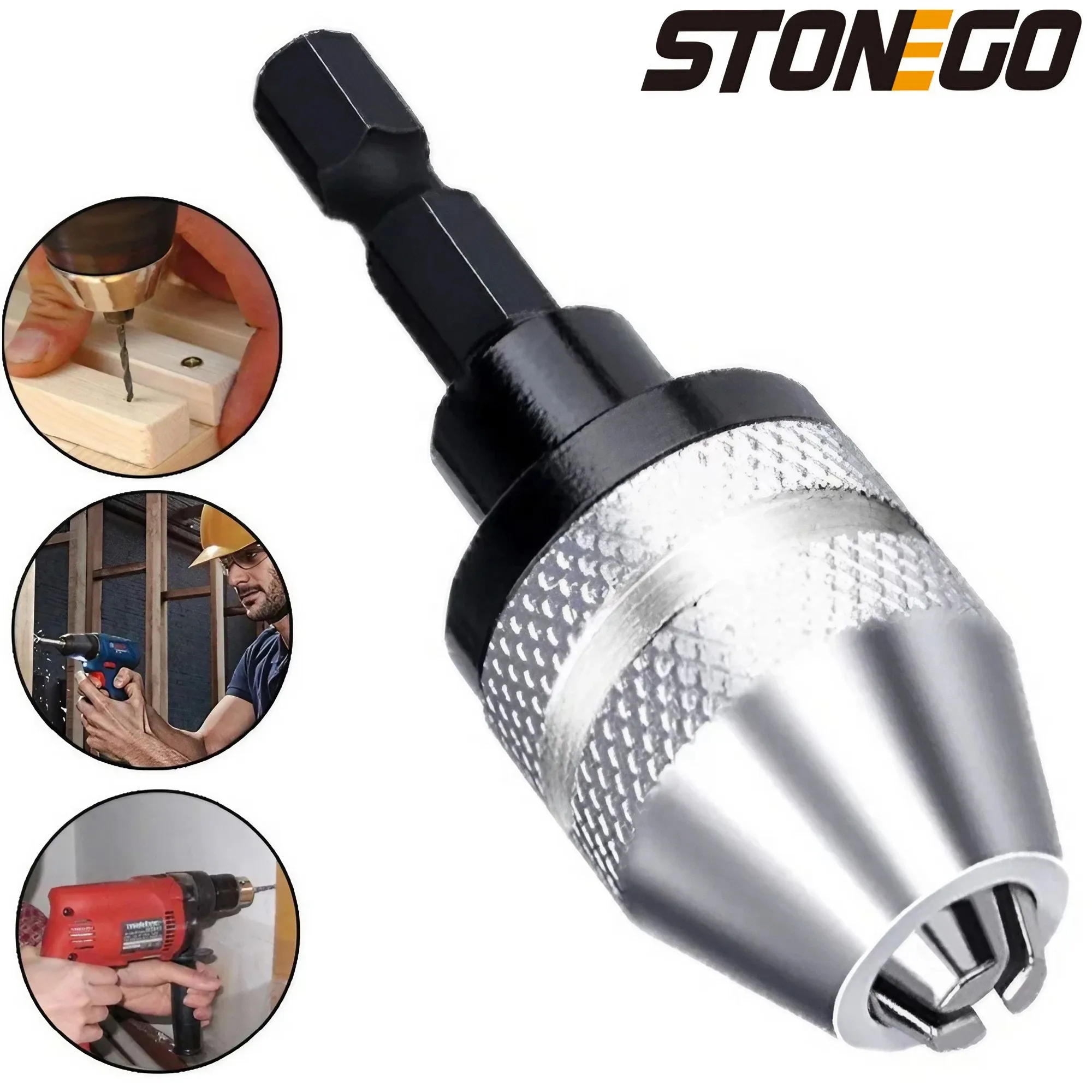 Stonego schlüssel loses Bohrfutter elektrische Bohrer Adapter Motorwelle Mini Chuck 1/4 "Sechs kant schaft Schnell wechsel adapter Konverter Image