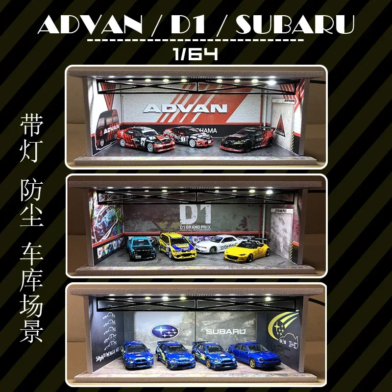 MC Hobby 1:64 Montieren Sie Diorama-LED-Licht-Carport-Garagenschrank D1 GRAND PRIX ADVAN für Druckguss-Modellauto