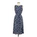 Anne Klein Casual Dress - A-Line Crew Neck Sleeveless: Blue Print Dresses - Women's Size 6