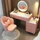 Pink Women Makeup Vanity Table Drawer Mirror Dresser Stand Makeup Table Storage Cabinet Coiffeuse De
