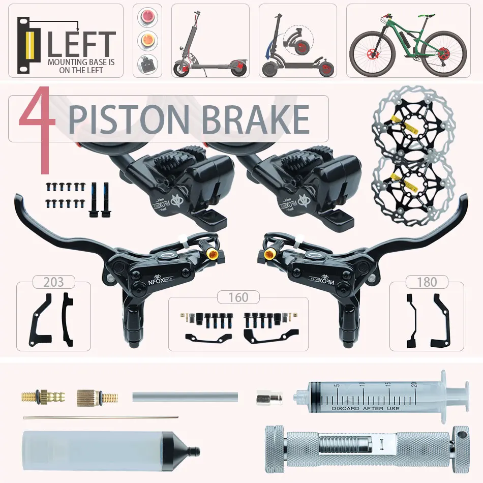 4-Kolben-Scheibe, hydraulische Bremse, E-Bike, zusammenklappbar, Mountainbike, Fahrrad, Abschaltung, 160, 180, 203, Roto, geteiltes Rohr, Fahrradzubehör