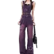 Patchwork Star Demin Overalls for Women Autumn Winter Straight New Jumpsuit Woman Purple Korean