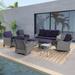 Aok Garden 8-Set Outdoor Gray PE Wicker Furniture Wide Seat Conversation Couch Set Swivel Rocking Chair Metal in Blue | Wayfair JT-PS-145HNY-2RT2