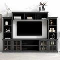 Hokku Designs Entertainment Wall Unit w/ Bridge, Modern TV Console Table For Tvs Up To 70" | 78.7 H x 104 W x 15 D in | Wayfair