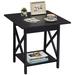 17 Stories Industrial Gray Wash End Table - Sturdy X Frame, Industrial Style Design, 2-Tier Open Shelf Wood in Black | Wayfair