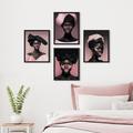 SIGNLEADER Fashionable Black Woman In Hat Couture Fashion Framed On Paper 4 Pieces Print Paper in Black/Pink | 16 H x 12 W x 1 D in | Wayfair