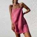 Robe décontractée en coton et lin pour femmes jupe trapèze dos nu robe de style vacances nouveau