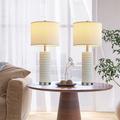 SRJJRS Table Lamp Set Of 2 Ceramic/Linen in White | 28.2 H x 13 W x 13 D in | Wayfair SE-62380-1T