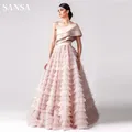 Sansa Pink One-Robe de RhA-line en tulle Edge Curl Magnifiques robes de soirée en fibre 2024