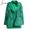 Jxwatcher – manteau en cachemire et gilet en fourrure de renard pour femme ensemble deux pièces