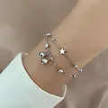 PANJBJ-Bracelet Étoile Double Couche pour Femme et Fille Timbre Argent 925 Petite Cloche Givrée