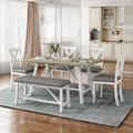 Gracie Oaks Diante 6 Piece Dining Table Set Wood Dining Table & Chair Kitchen Table Set w/ Table, Bench & 4 Chairs, Rustic Style | Wayfair