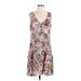 Adrianna Papell Casual Dress - A-Line V Neck Sleeveless: Pink Floral Dresses - Women's Size 4