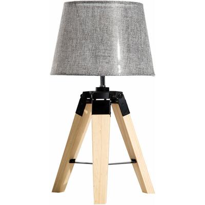 Tischleuchte Tischlampe Nachttischlampe E27 Leinenoptik, Kiefer+Polyester, 24x24x45cm (Grau)