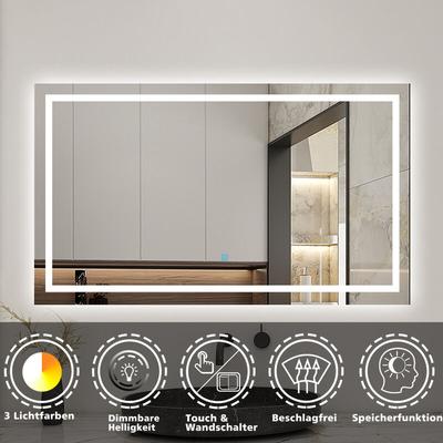 Badspiegel mit Beleuchtung 150x80cm - Kalt/Neutral/Warmweiß Dimmbar+Wand/TouchSchalter+Beschlagfrei