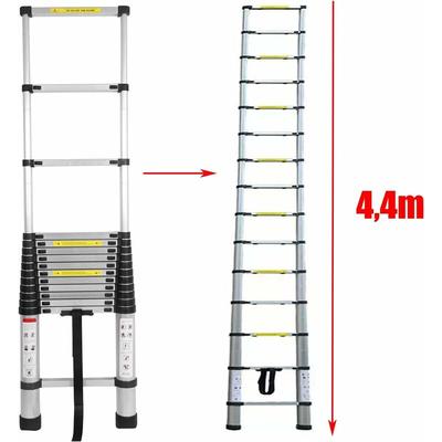 4,4M leiter Alu-Teleskopleiter Aluminium Klappleiter Rutschfester Sicher Aluleiter Mehrzweckleiter Image