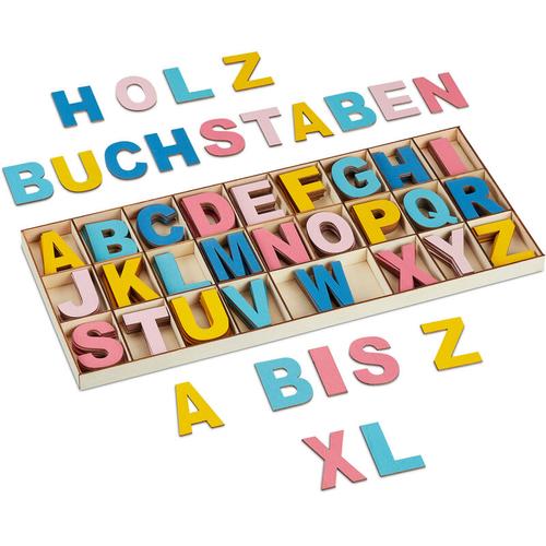 Holzbuchstaben Set, 208-tlg., Großbuchstaben a-z, Deko-Buchstaben zum Basteln & Bemalen, mit Box,