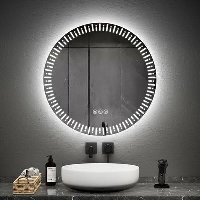 Badspiegel mit Beleuchtung Rund 70cm mit 3 Lichtfarbe Dimmbar, Antibeschlag, Touchschalter,