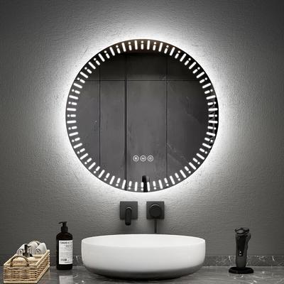 Badspiegel mit Beleuchtung Rund 60cm mit 3 Lichtfarbe Dimmbar, Antibeschlag, Touchschalter,