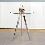 Wrought Studio™ Modern Kitchen Glass Dining Table ROUND Tempered Glass BAR Table Top, Clear BAR Table Metal Legs | Wayfair