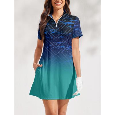 Women's Tennis Dress Golf Dress Blue Short Sleeve Dress Ladies Golf Attire Clothes Outfits Wear Apparel