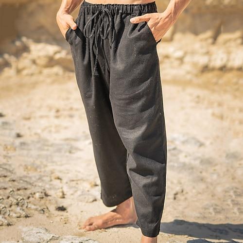 Homme Pantalon en lin Pantalon pantalon été Pantalon de plage Poche Cordon Taille elastique Plein Confort Respirable du quotidien Vacances Plage Hawaïen Bohème Noir