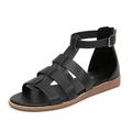 Femme Sandales Chaussures romaines Sandales de pêcheur du quotidien Vacances Talon Plat Bout ouvert Elégant Polyuréthane Mocassins Lanière de cheville Noir Blanche Marron