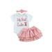 FOCUSNORM 3Pcs Newborn Baby Girls Easter Clothes Short Sleeve Romper + Tulle Tutu Dress + Headband Outfits