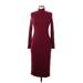 Marine Layer Casual Dress - Sheath High Neck 3/4 sleeves: Burgundy Print Dresses - Women's Size Medium