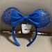 Disney Accessories | Disney Parks Royal Blue Bow Glitter Sparkle Minnie Mouse Ears Headband - New | Color: Blue | Size: Os