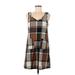 Shein Casual Dress - Mini V Neck Sleeveless: Brown Plaid Dresses - Women's Size Medium
